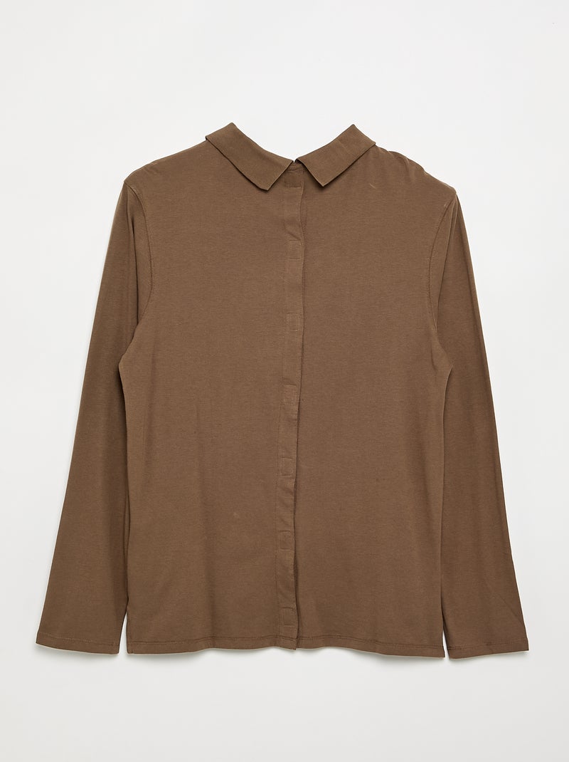 Polo manches longues - collection facile à enfiler Marron - Kiabi