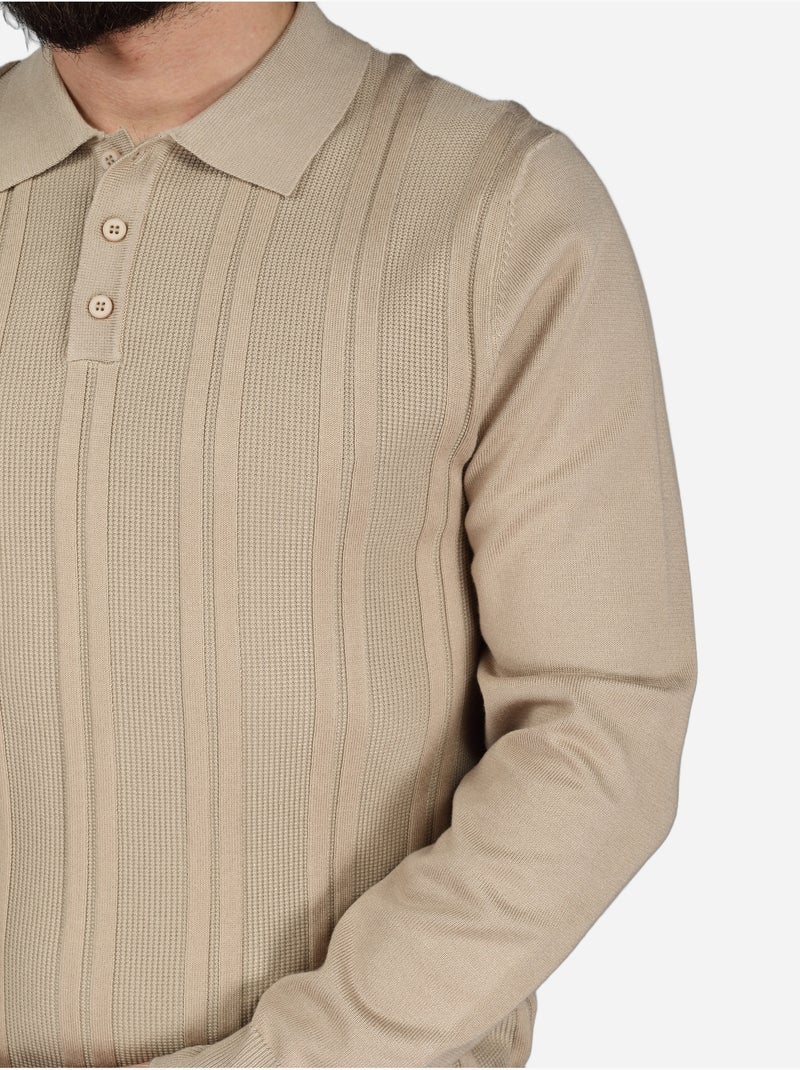 Polo manches longues - Frilivin Beige - Kiabi