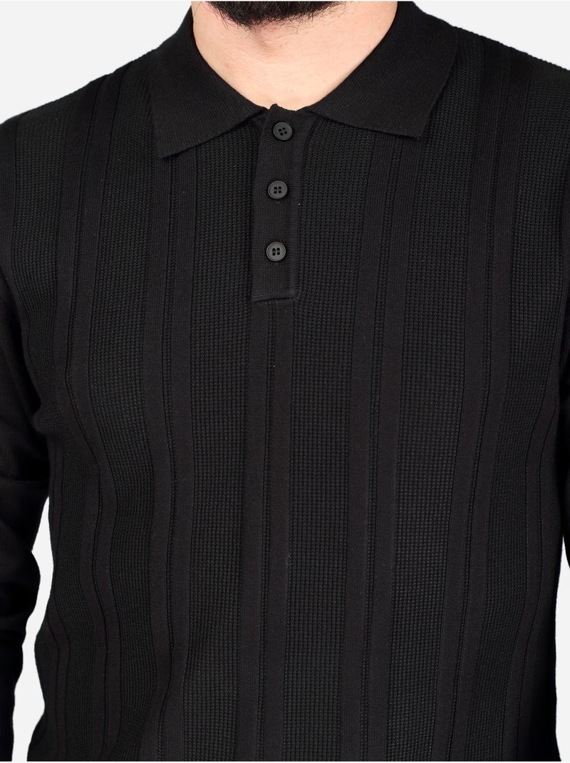 Polo manches longues - Frilivin Noir - Kiabi