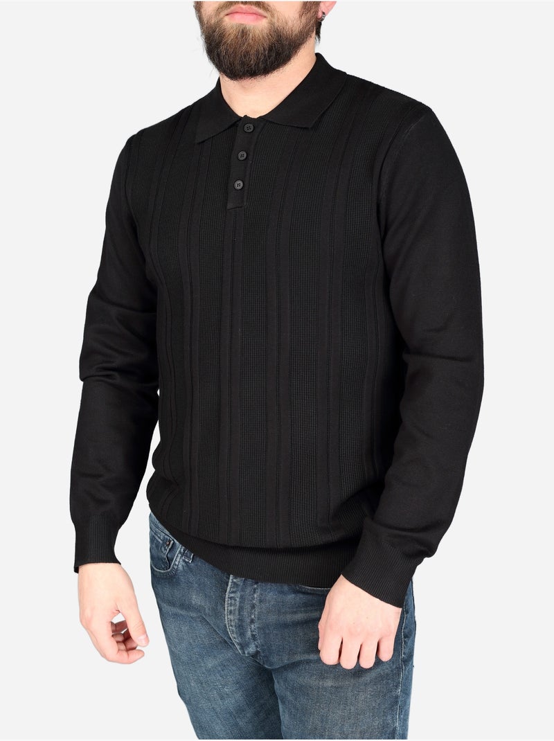 Polo manches longues - Frilivin Noir - Kiabi