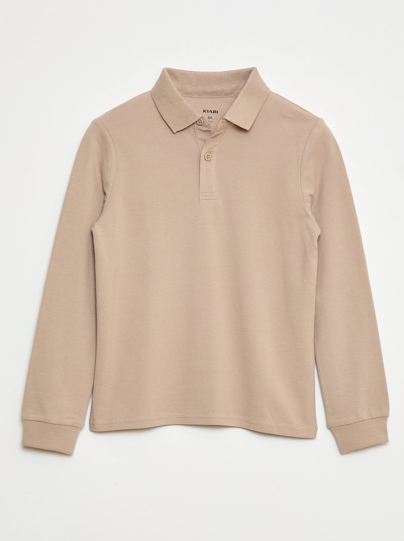 Polo manches longues en maille piquée Beige - Kiabi