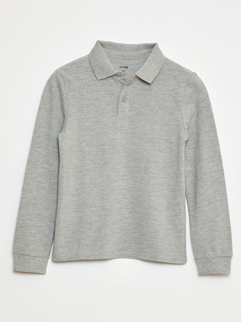 Polo manches longues en maille piquée Gris - Kiabi