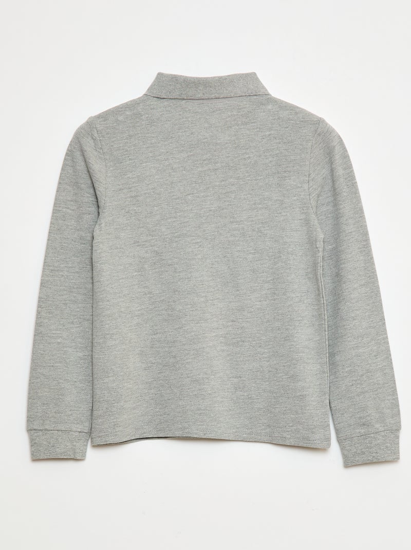 Polo manches longues en maille piquée Gris - Kiabi