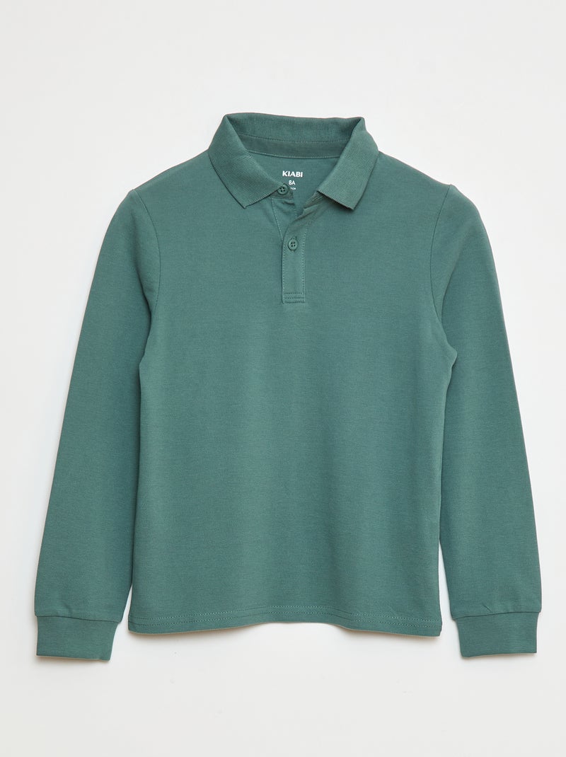 Polo manches longues en maille piquée Vert - Kiabi