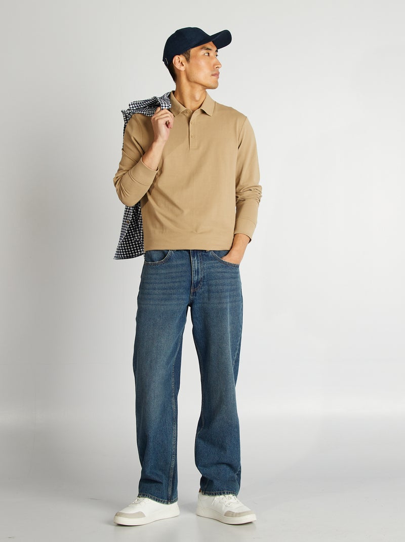 Polo manches longues en piqué de coton Beige - Kiabi