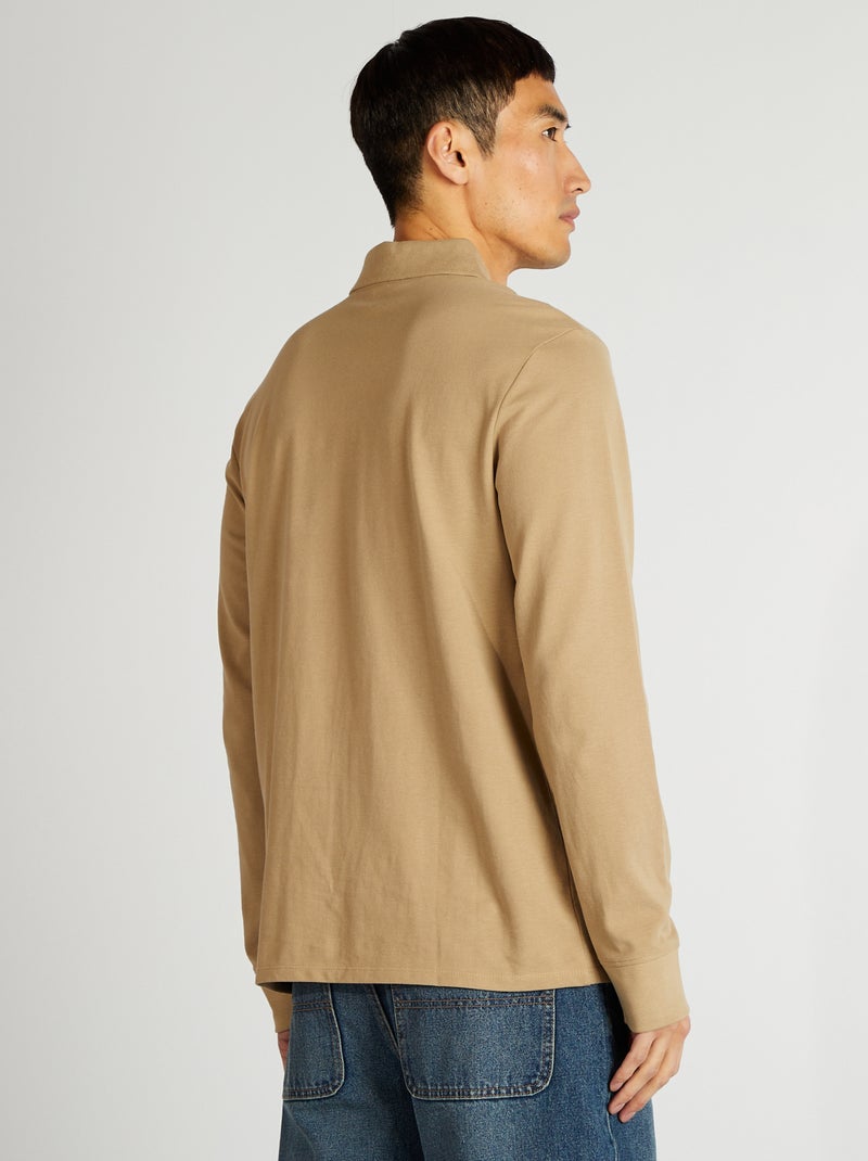 Polo manches longues en piqué de coton Beige - Kiabi