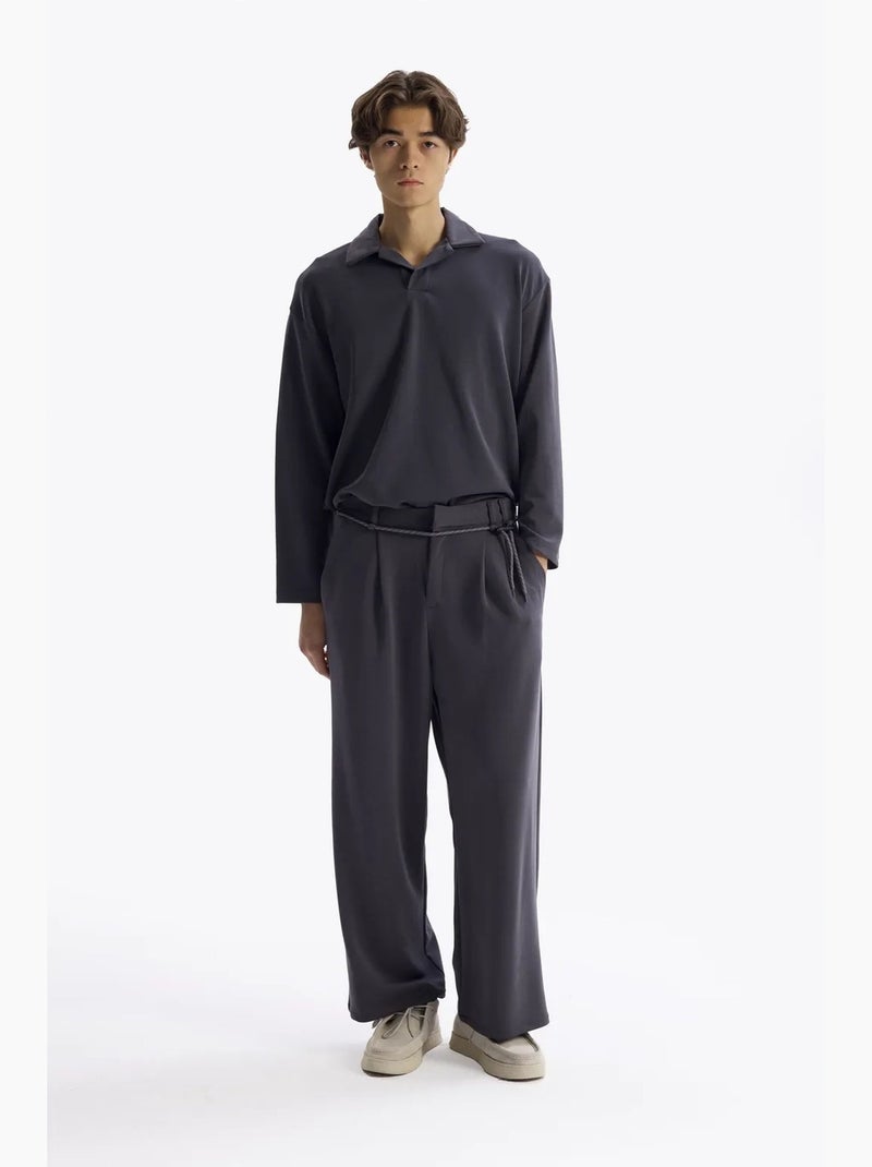 Polo manches longues giesto Gris Noir - Kiabi
