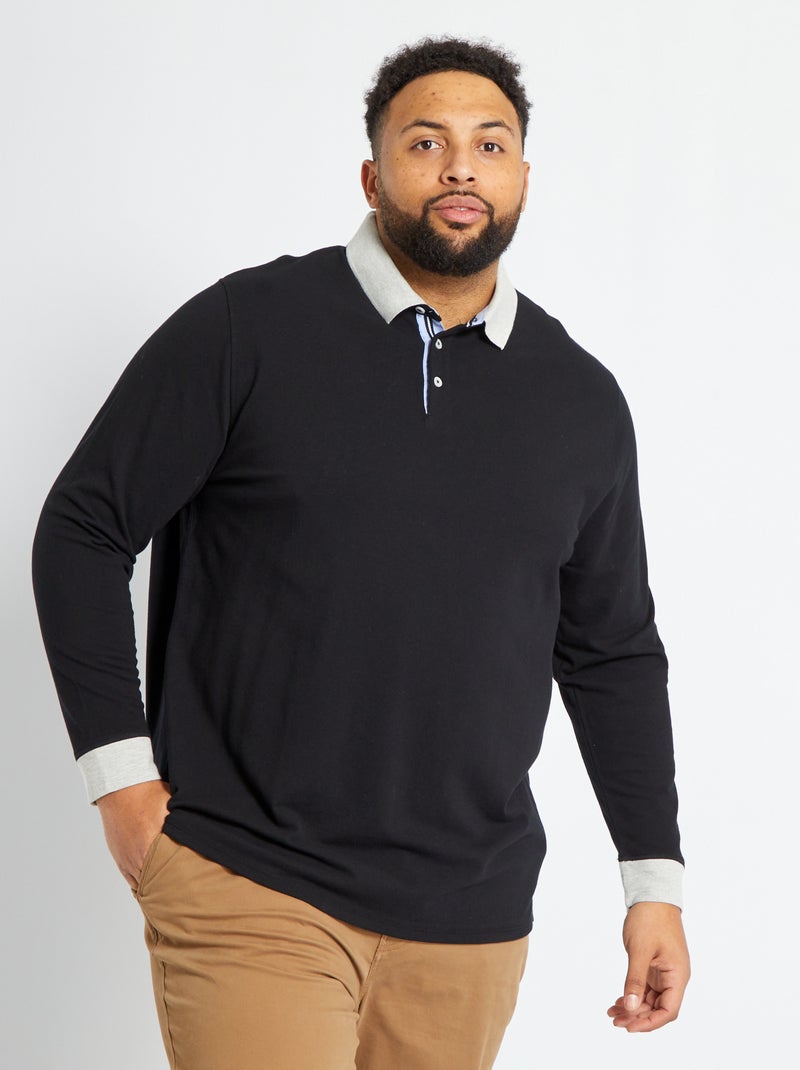 Polo manches longues noir - Kiabi