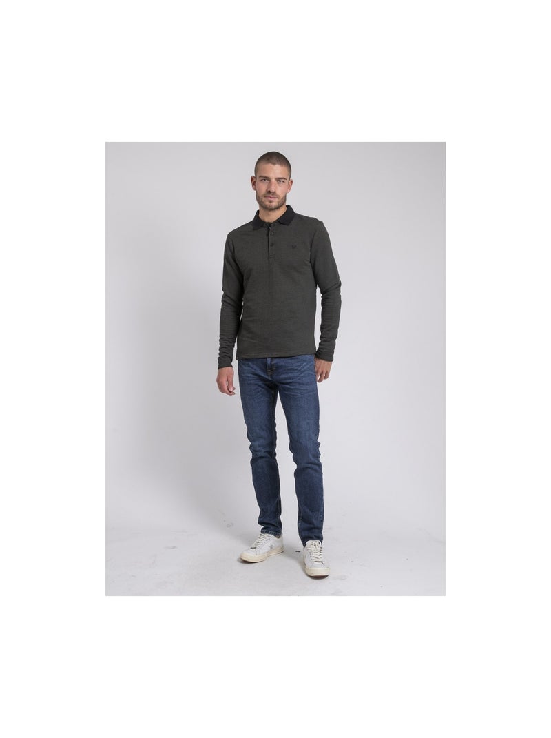 Polo manches longues pur coton pomegan Noir - Kiabi