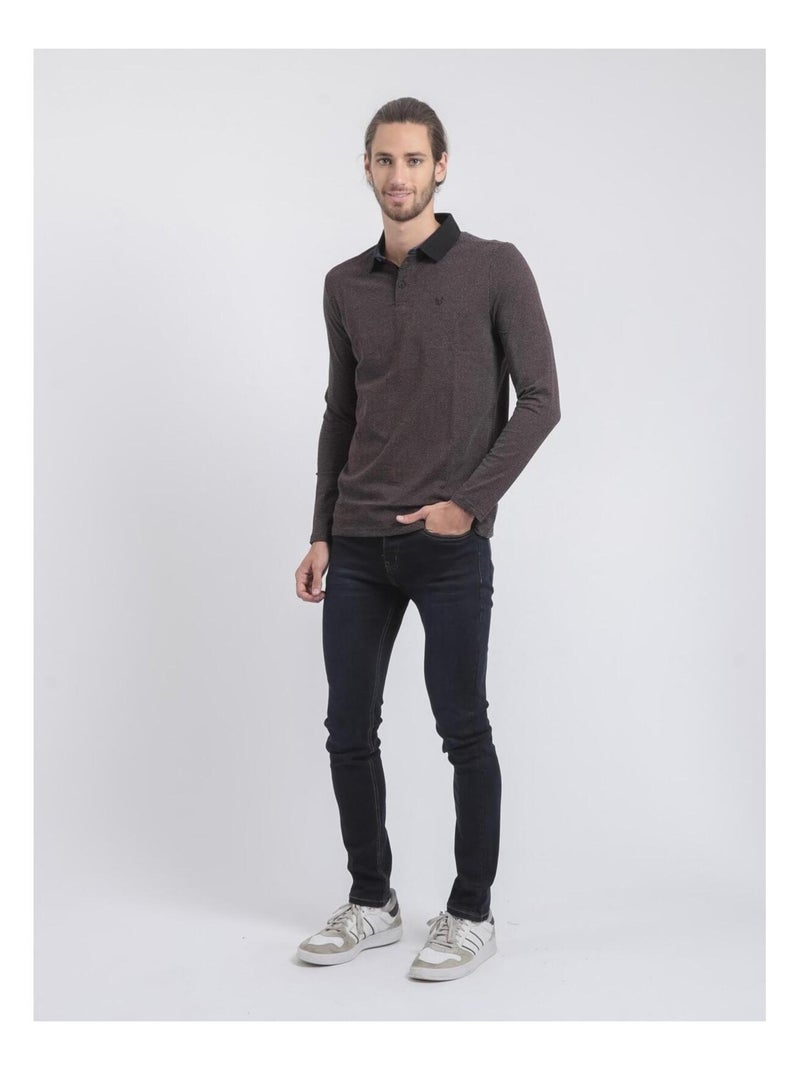 Polo manches longues pur coton pralong Noir - Kiabi
