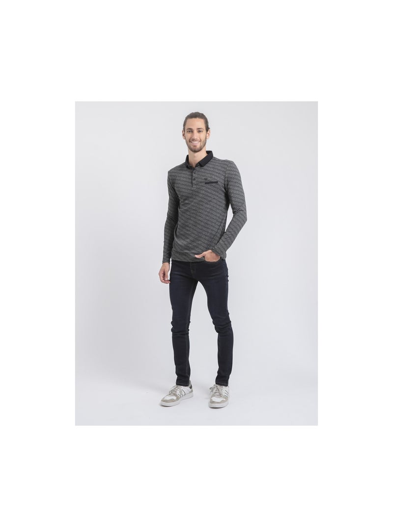 Polo manches longues pur coton purly Noir - Kiabi