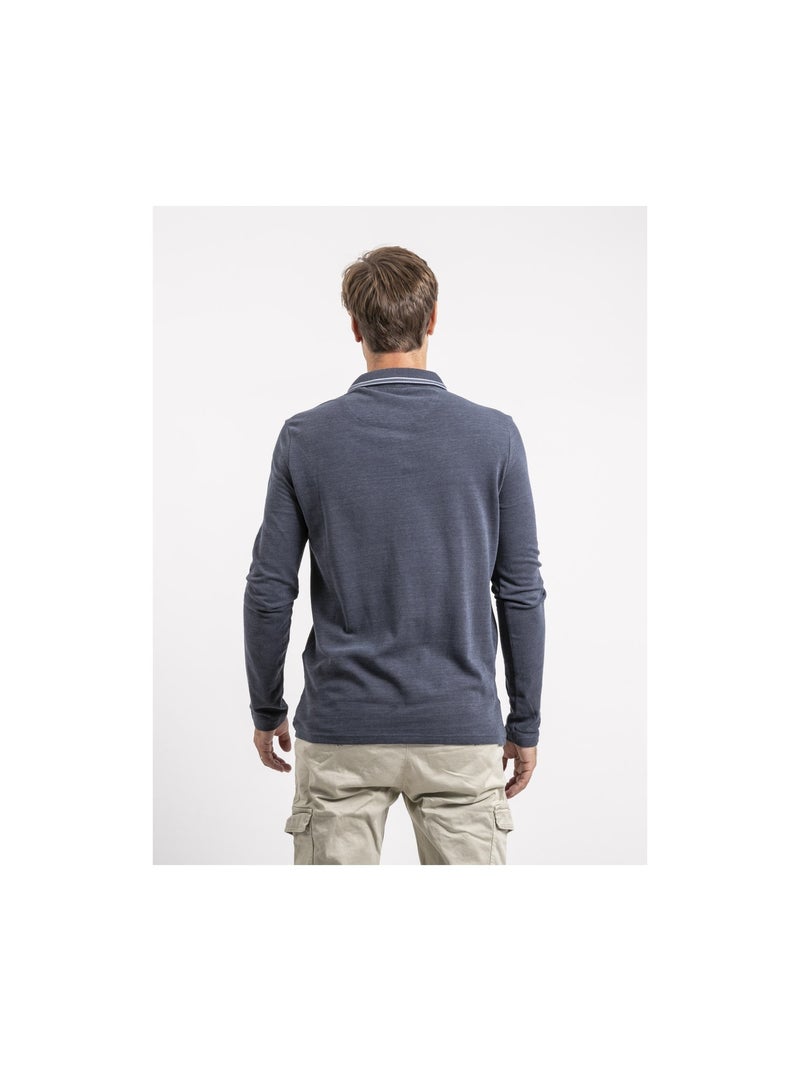 Polo manches longues pur coton pylone Bleu marine - Kiabi