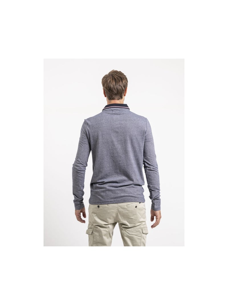 Polo manches longues pur coton python Bleu marine - Kiabi