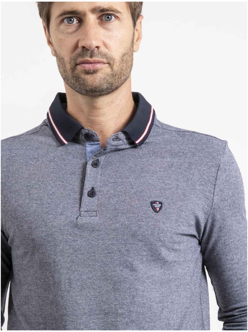 Polo manches longues pur coton python Bleu marine - Kiabi