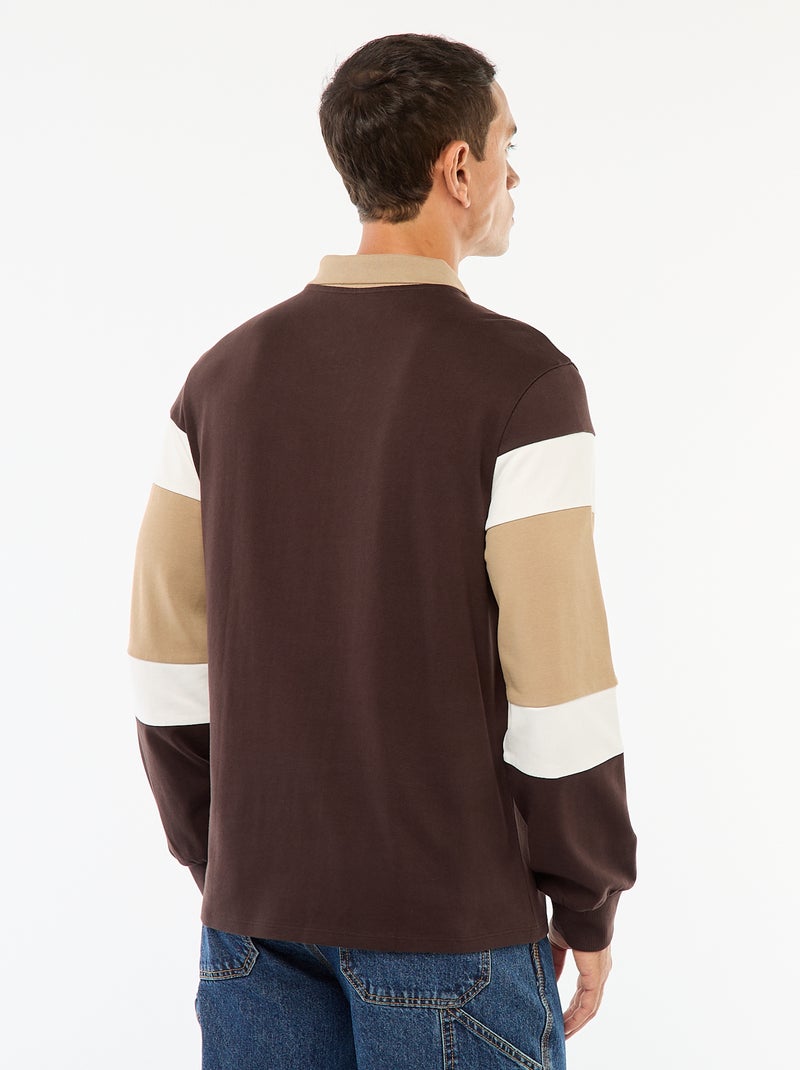 Polo manches longues style rugby esprit colorblock Marron - Kiabi