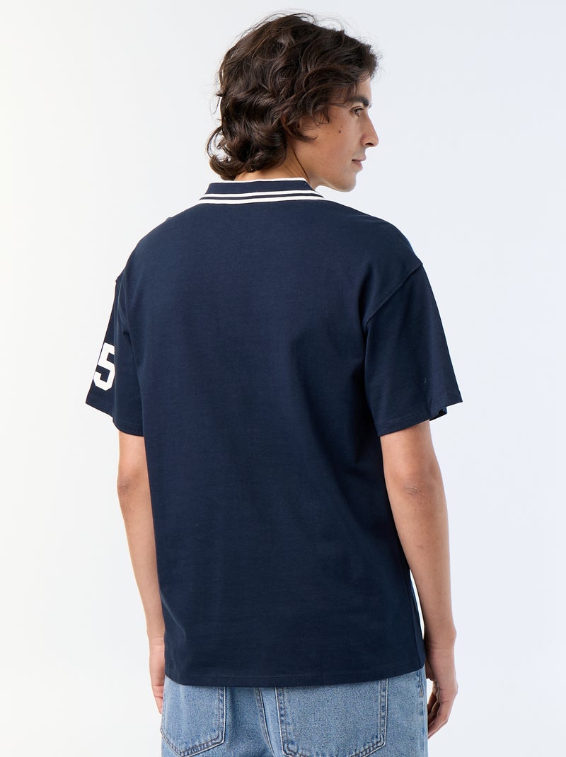 Polo met geborduurde opschriften en korte mouwen Blauw - Kiabi