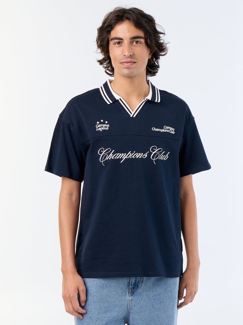 Polo met geborduurde opschriften en korte mouwen Blauw - Kiabi