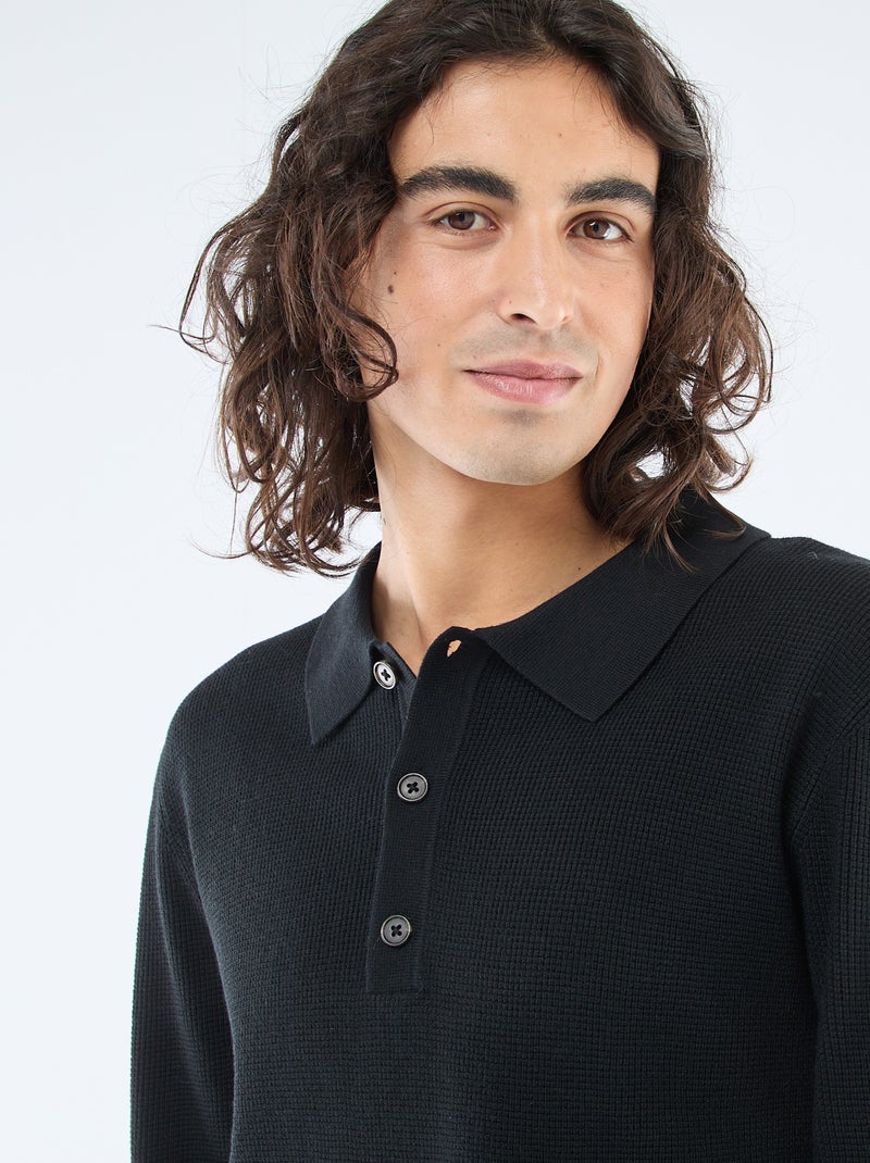Polo met gewafelde breistructuur Zwart - Kiabi