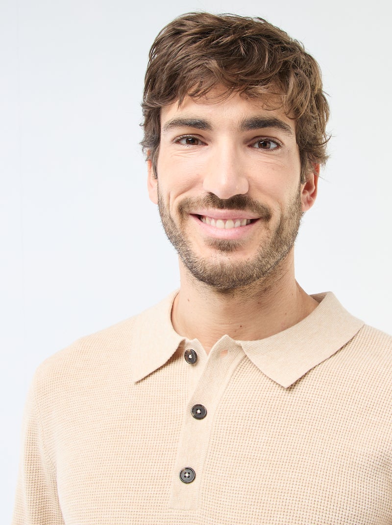 Polo met gewafelde tricot Biege - Kiabi