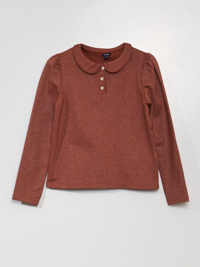 Polo met glansdraad BRUIN - Kiabi