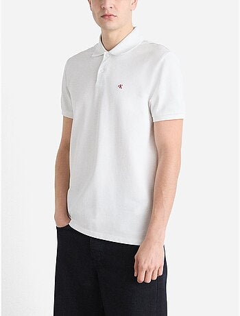 Calvin klein jeans heren polo wit met monogram piqué
