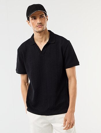 Polo met korte mouwen en gewafelde stof
