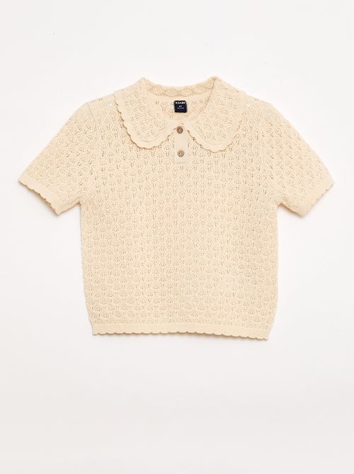 Polo met korte mouwen van ajourgebreide stof - Kiabi