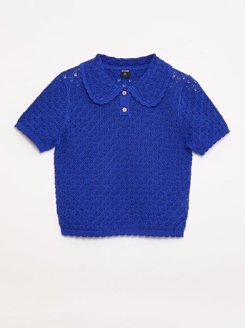 Polo met korte mouwen van ajourgebreide stof - Kiabi