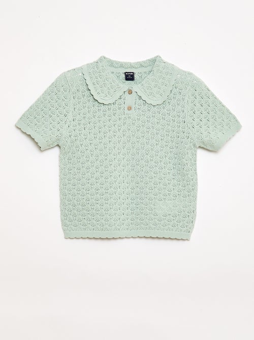 Polo met korte mouwen van ajourgebreide stof - Kiabi