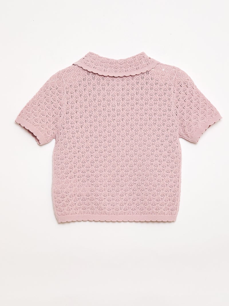 Polo met korte mouwen van ajourgebreide stof Paars - Kiabi