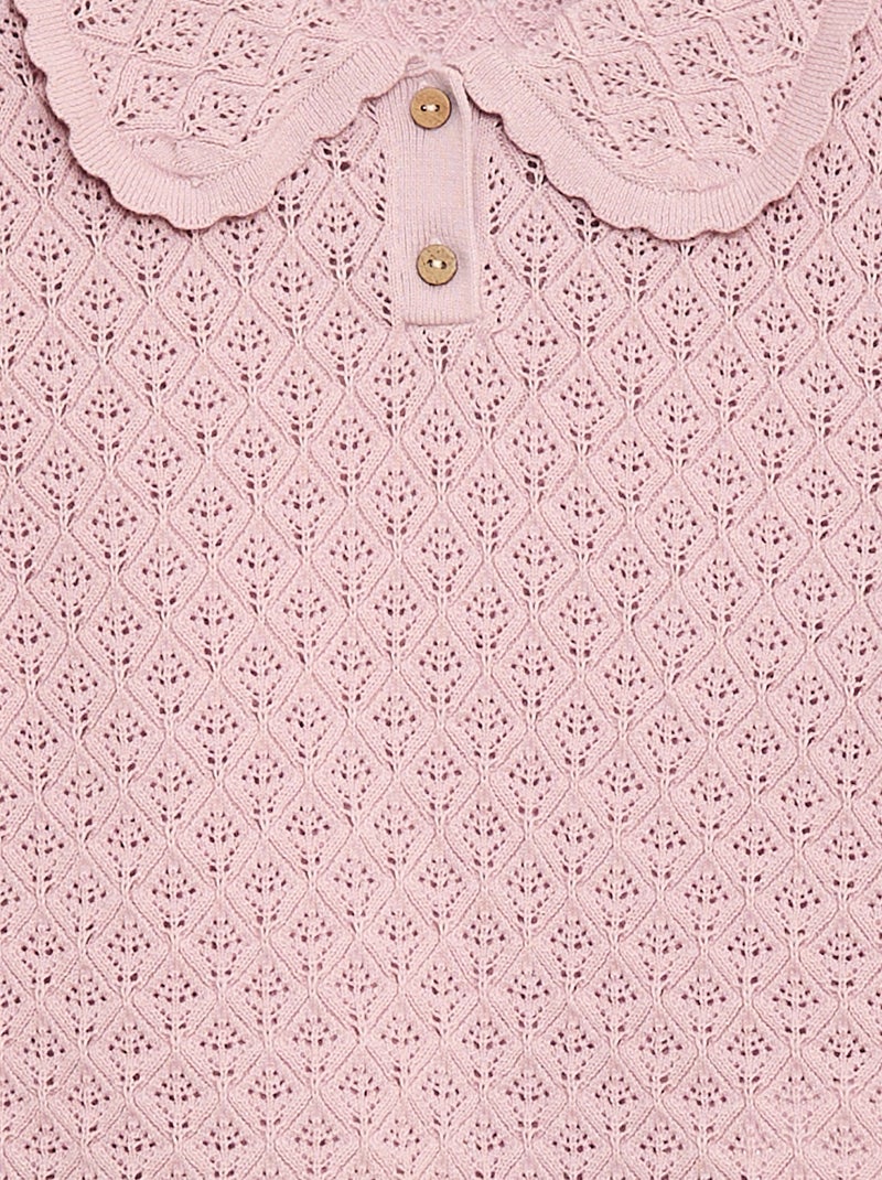 Polo met korte mouwen van ajourgebreide stof Paars - Kiabi