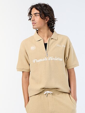 Polo met korte mouwen van fantasie stof