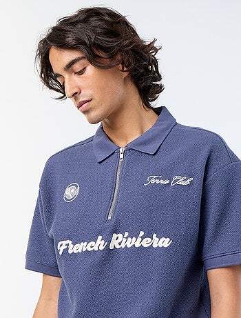Polo met korte mouwen van fantasie stof