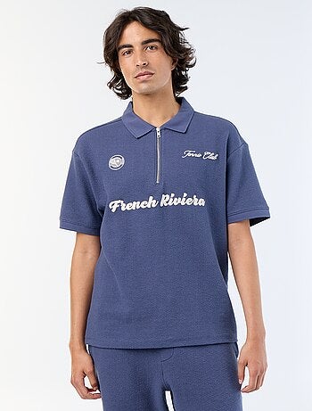 Polo met korte mouwen van fantasie stof