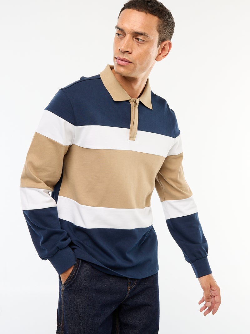 Polo met lange mouw, rugbystijl en colorblock-patroon Blauw - Kiabi