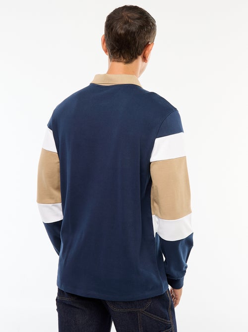 Polo met lange mouw, rugbystijl en colorblock-patroon - Kiabi