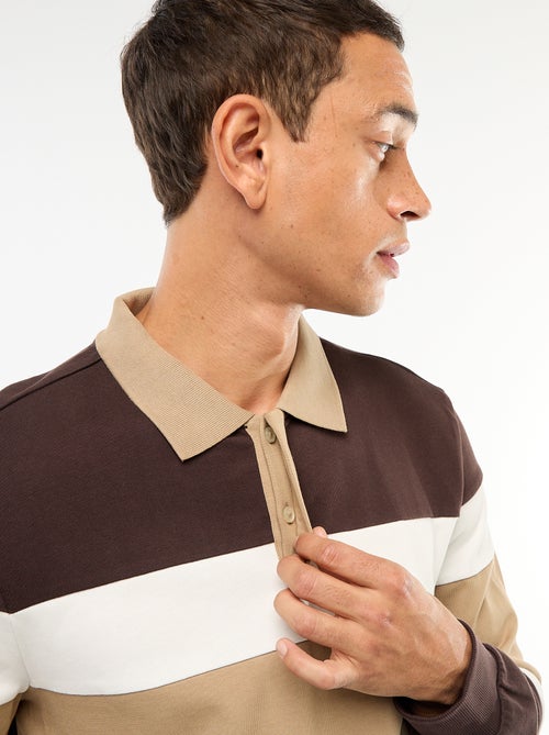 Polo met lange mouw, rugbystijl en colorblock-patroon - Kiabi