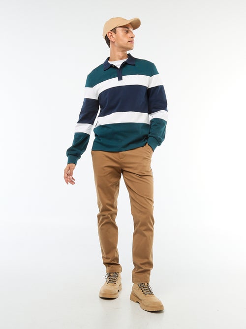 Polo met lange mouw, rugbystijl en colorblock-patroon - Kiabi