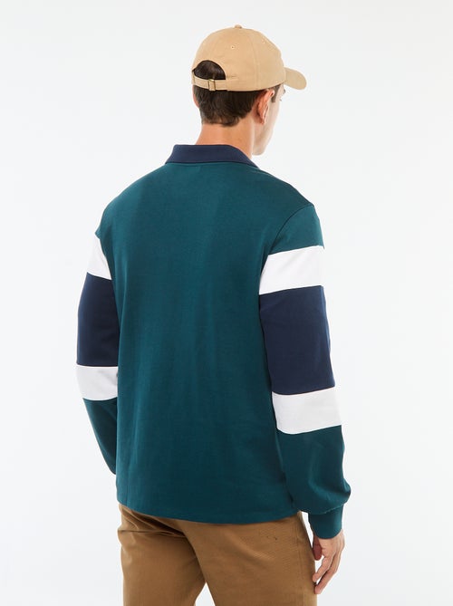 Polo met lange mouw, rugbystijl en colorblock-patroon - Kiabi