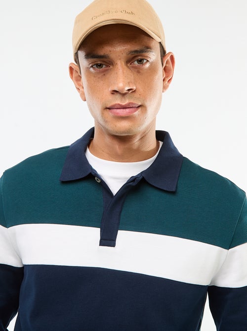Polo met lange mouw, rugbystijl en colorblock-patroon - Kiabi