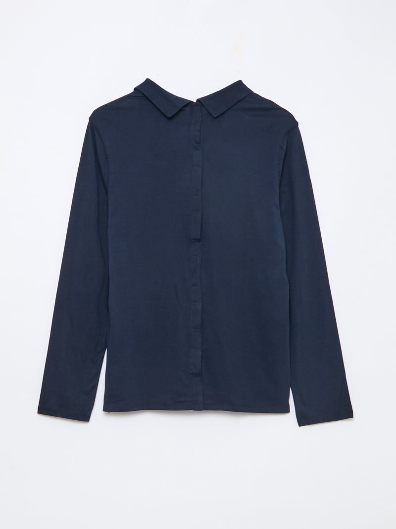 Polo met lange mouwen - makkelijk aan te trekken collectie Blauw - Kiabi