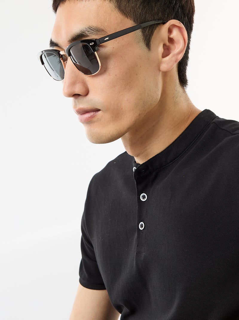 Polo met mao-kraag Zwart - Kiabi