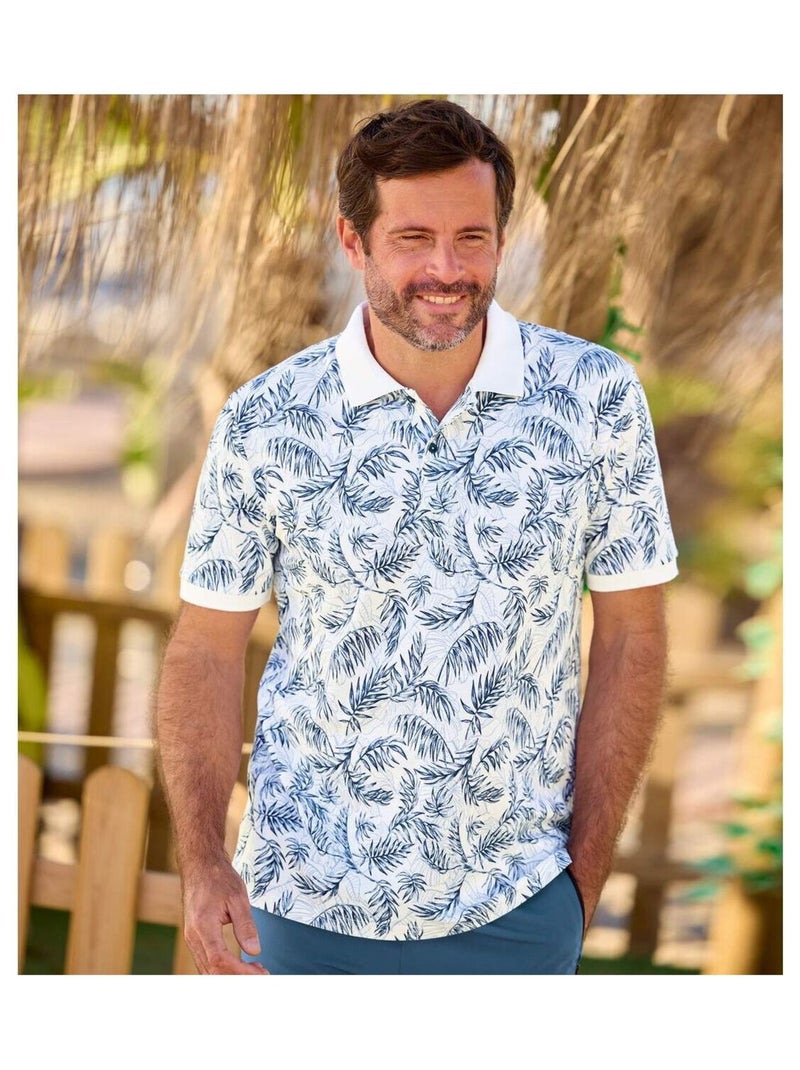 Polo Piqué South Island   - ATLAS FOR MEN Blanc Bleu - Kiabi