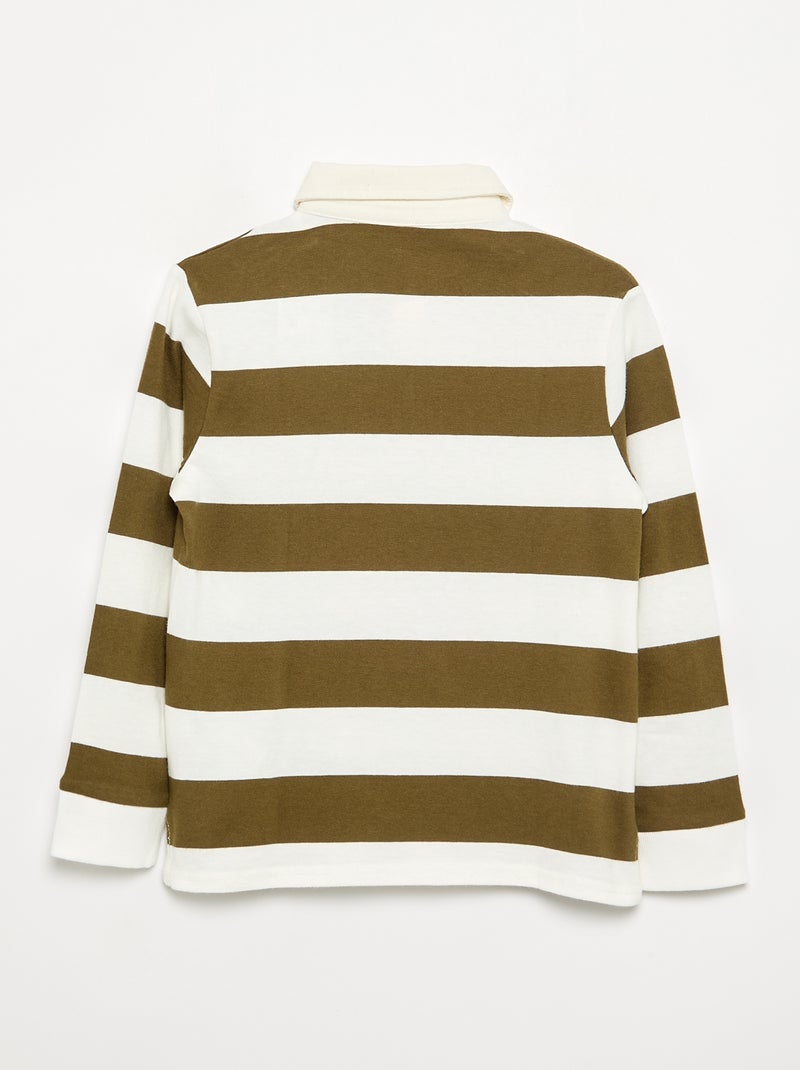 Polo rayé à col contrasté Kaki - Kiabi