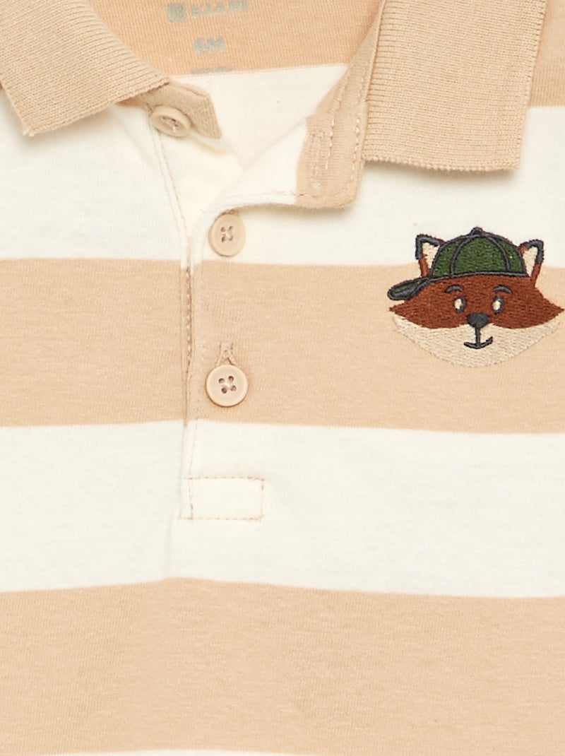 Polo rayé en jersey de coton Beige - Kiabi