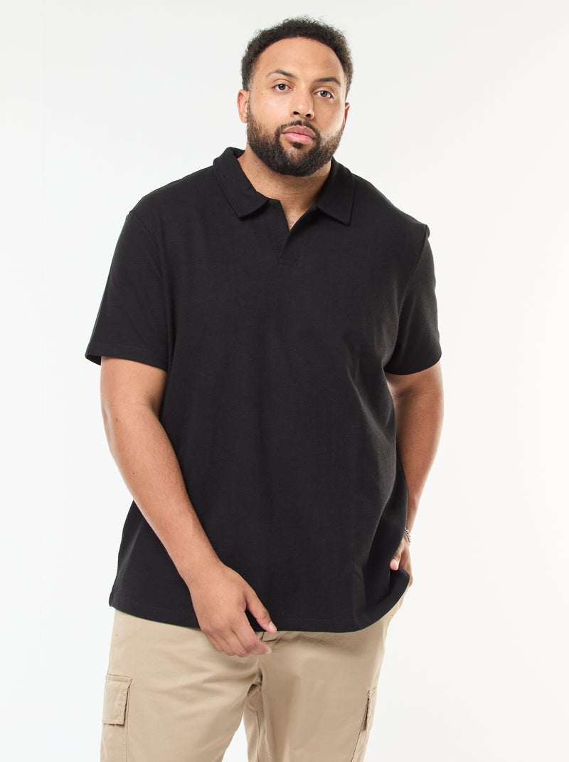 Polo regular en coton uni Noir - Kiabi