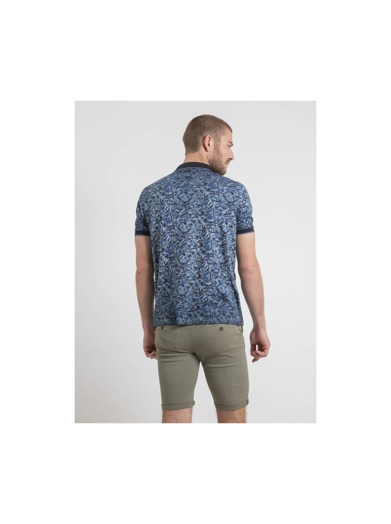 Polo shirt met korte mouwen, puur katoen, pepitong-print Marineblauw - Kiabi