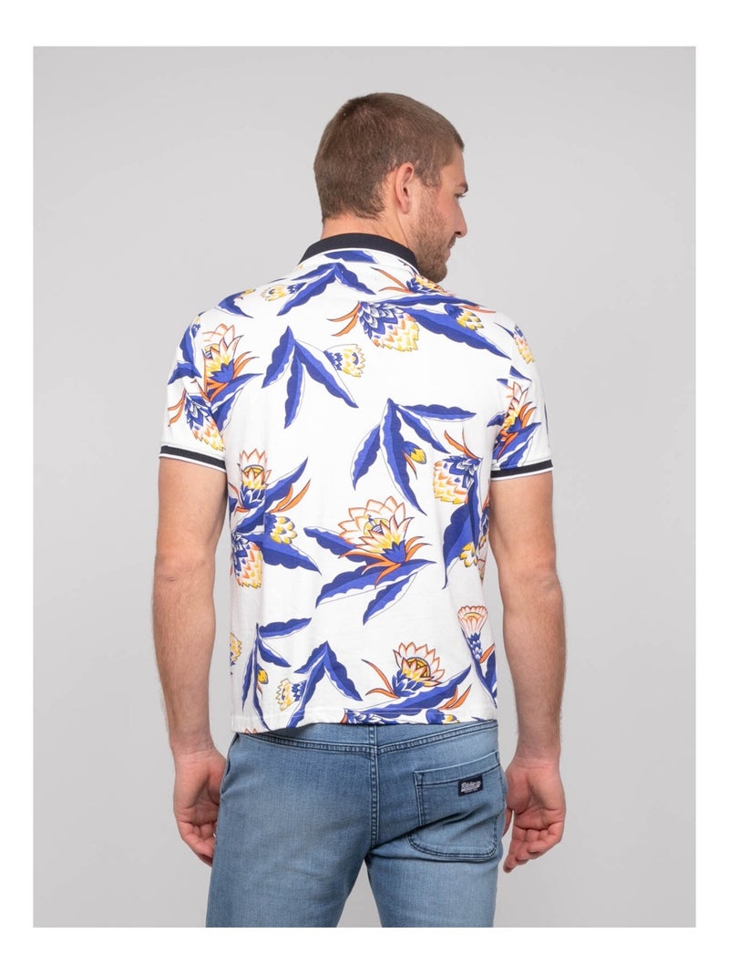 Polo shirt met korte mouwen van katoen met pewa-patroon Marineblauw - Kiabi