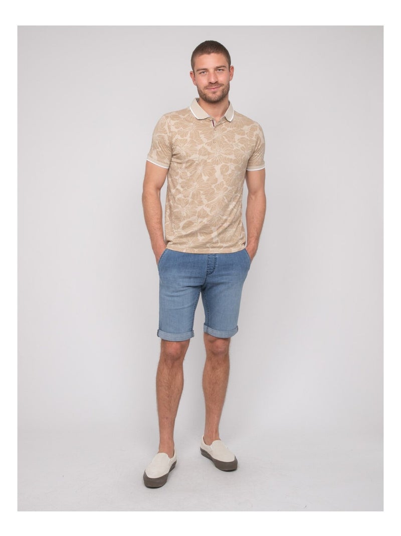 Polo shirt met korte mouwen van katoen met stroprint Beige - Kiabi