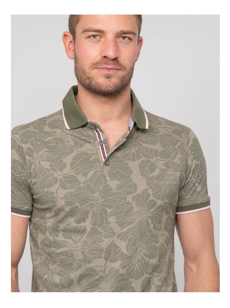 Polo shirt met korte mouwen van katoen met stroprint Kaki - Kiabi